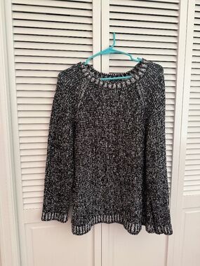 Eileen Fisher black and white cotton crew neck sweater